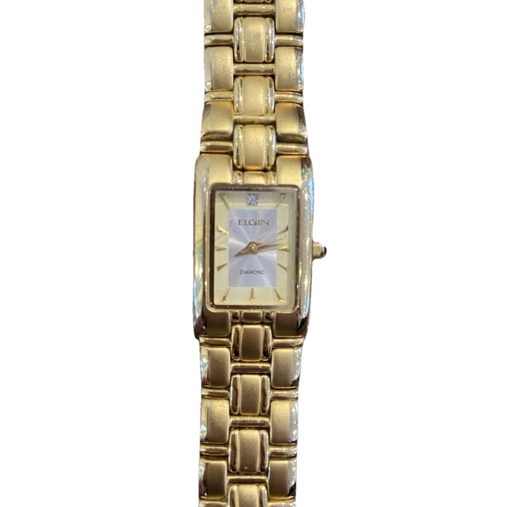 Elgin Lady Swiss Diamond Wrist Watch Gold tone